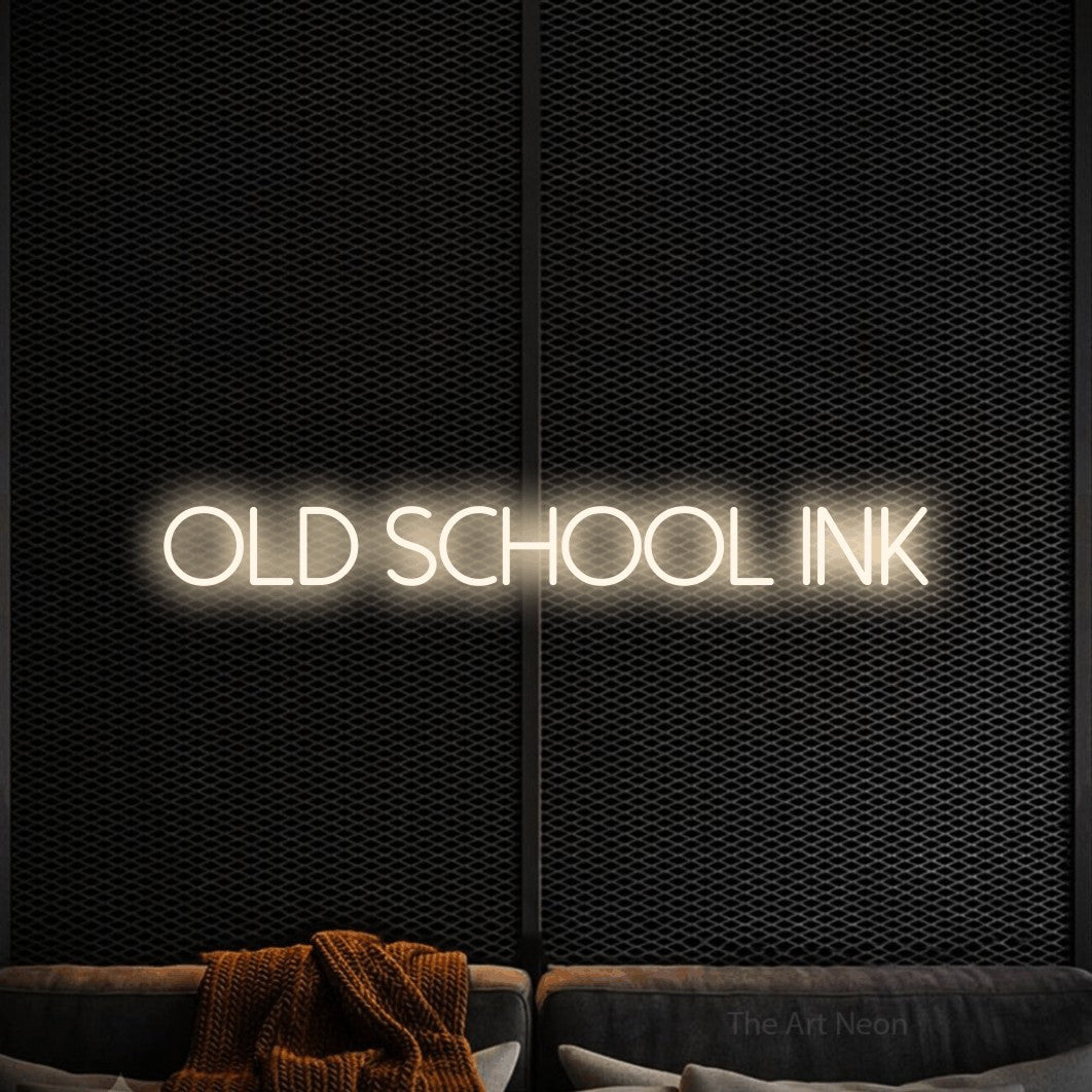 LED neon sign reading “old SCHOOL ink”, arranged in a single line.