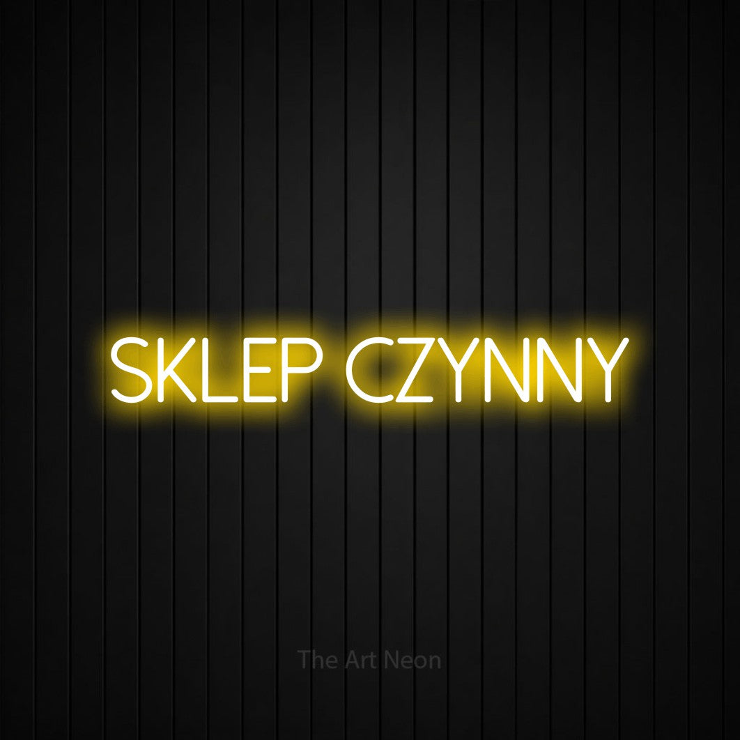 LED neon sign reading “sklep czynny”, arranged in a single line.