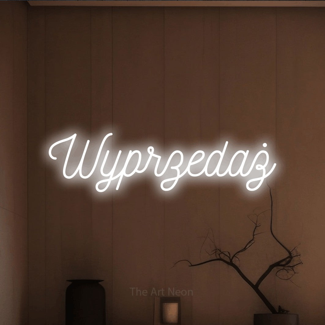 LED neon sign reading “Wyprzedaż”, arranged in a single line.