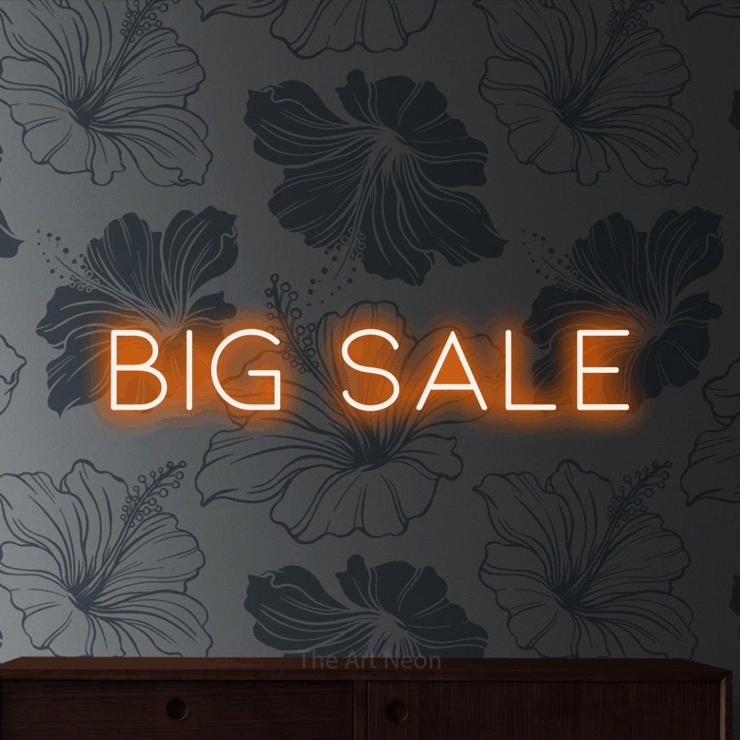 LED neon sign reading “big sale”, arranged in a single line.