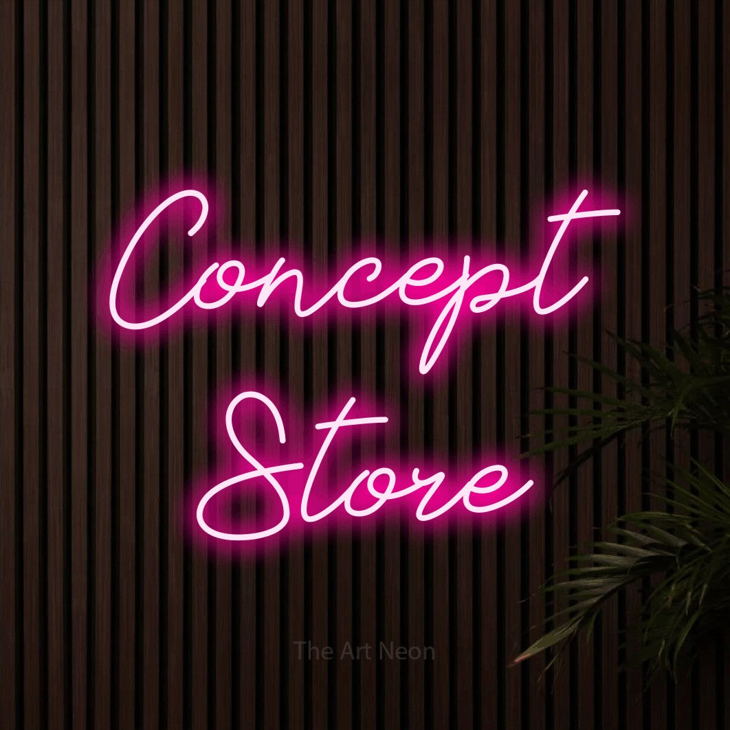 LED neon sign reading “Concept Store”, arranged in two lines.