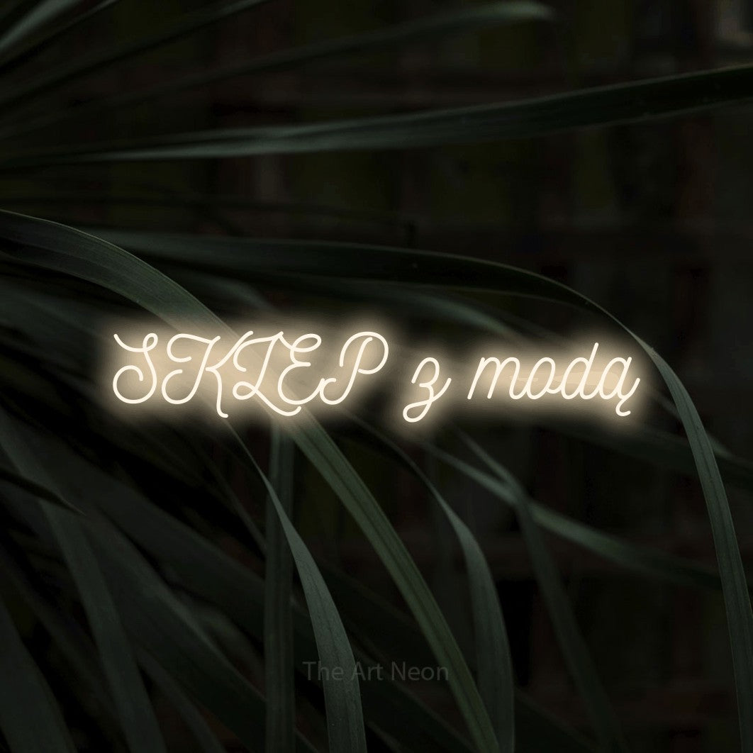 LED neon sign reading “SKLEP z modą”, arranged in a single line.