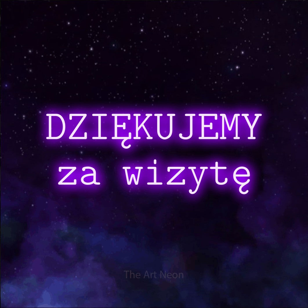 LED neon sign reading “DZIĘKUJEMY za wizytę”, arranged in two lines.