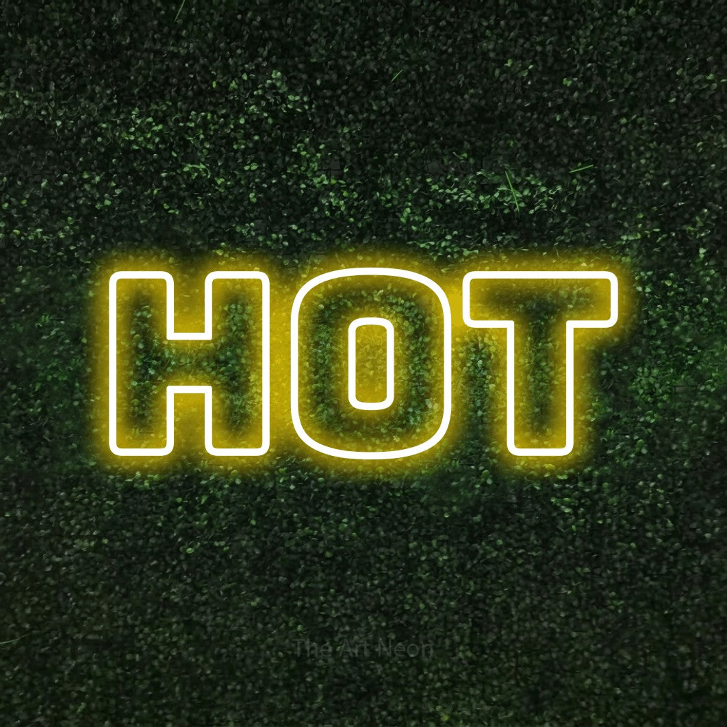 LED neon sign reading “HOT”, arranged in a single line.