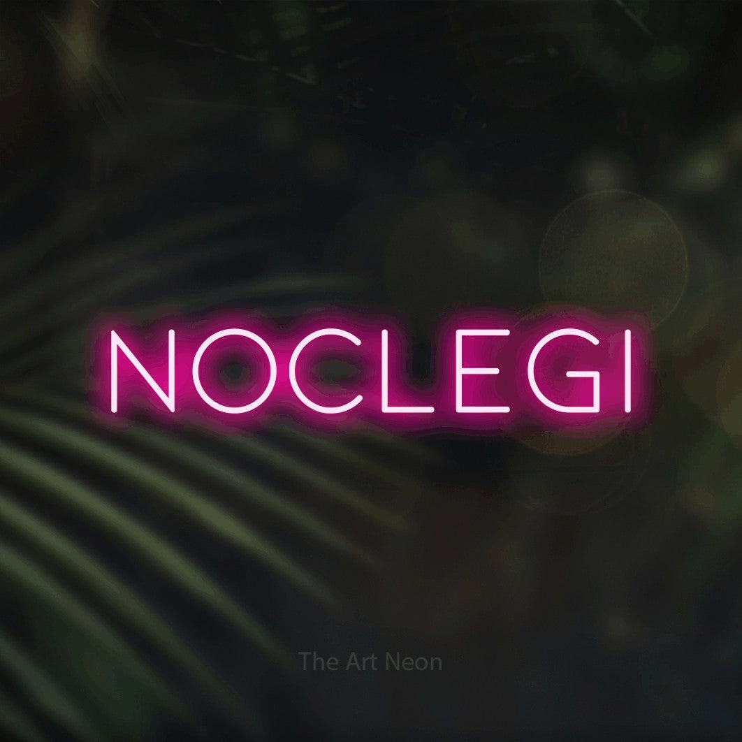 LED neon sign reading “Noclegi”, arranged in a single line.