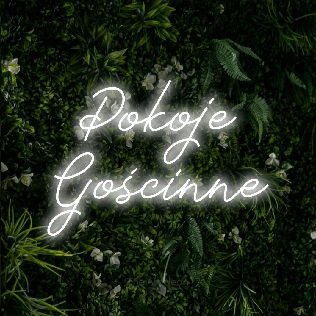 LED neon sign reading “Pokoje Gościnne”, arranged in two lines.