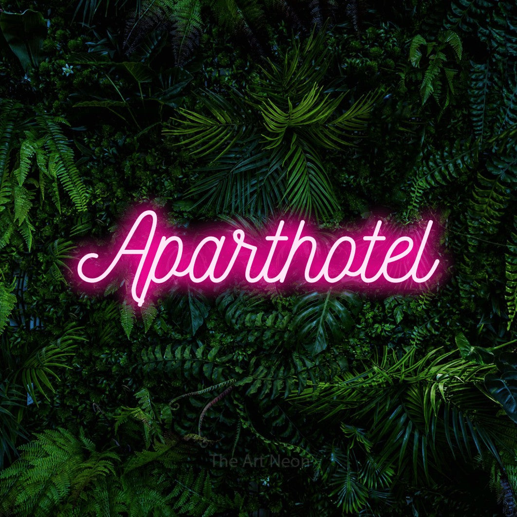 LED neon sign reading “Aparthotel”, arranged in a single line.