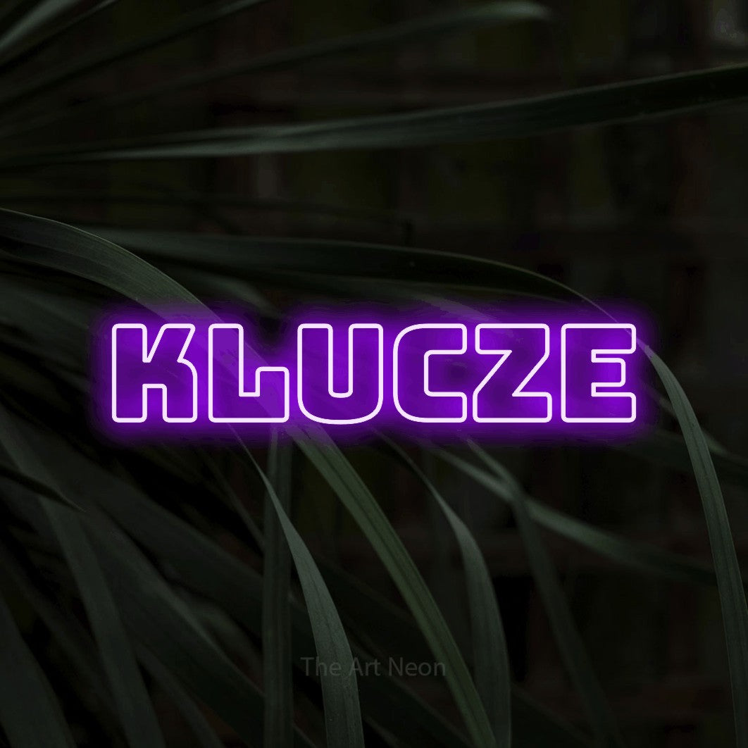 LED neon sign reading “Klucze”, arranged in a single line.
