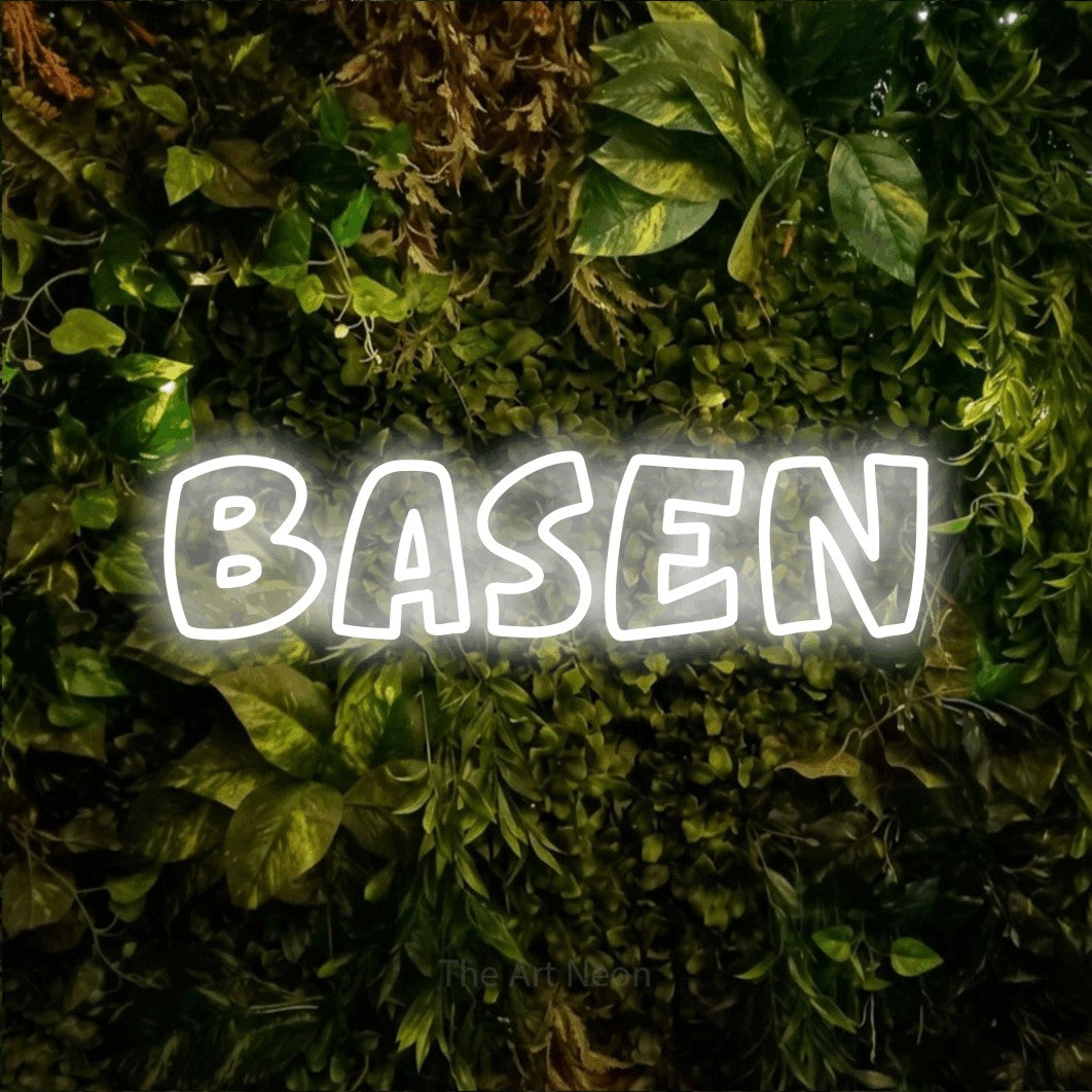LED neon sign reading “Basen”, arranged in a single line.