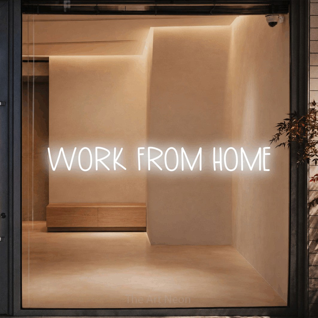 LED neon sign reading “WORK FROM HOME”, arranged in a single line.