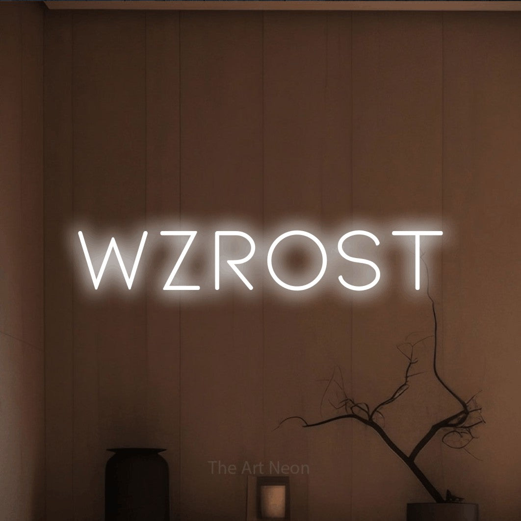 LED neon sign reading “WZROST”, arranged in a single line.