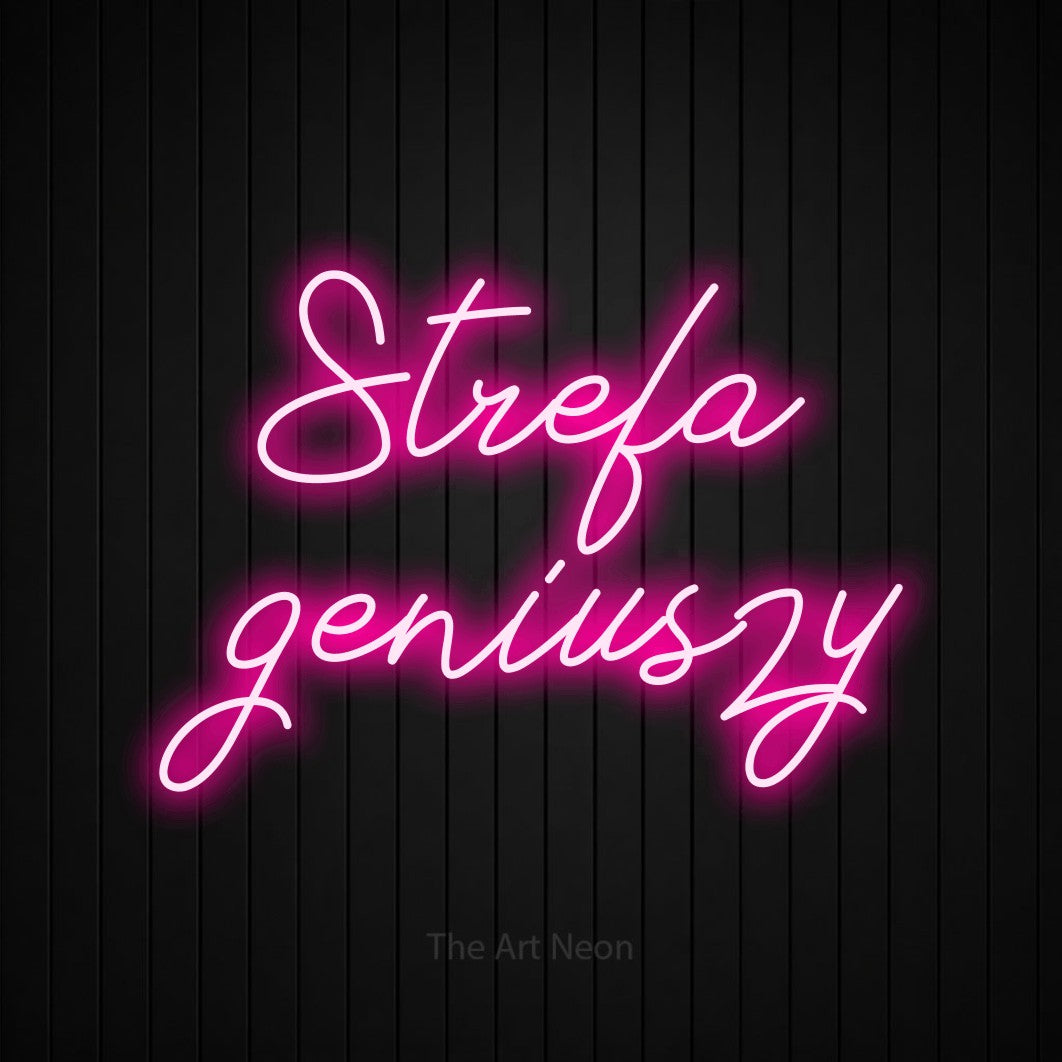 LED neon sign reading “Strefa geniuszy”, arranged in two lines.