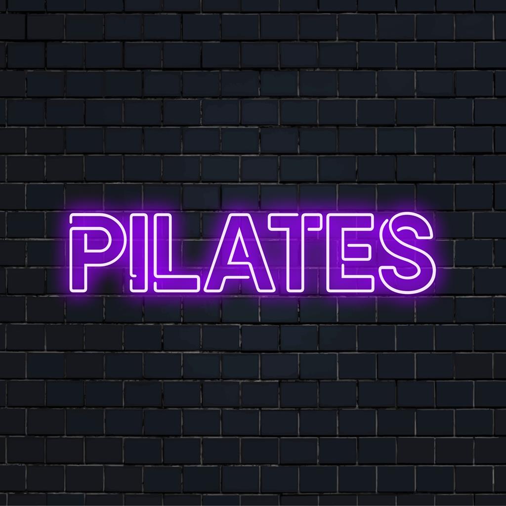 Stylish Pilates-themed LED neon sign, perfect for fitness enthusiasts; ideal personalized neon art for vibrant decor.