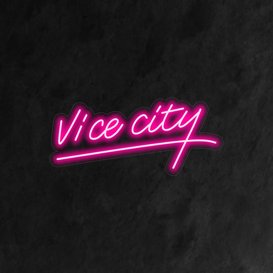 "Pink Vice City Neon Sign" is a retro and nostalgic addition to your interior. A neon light that pays homage to the iconic aesthetics of Vice City.