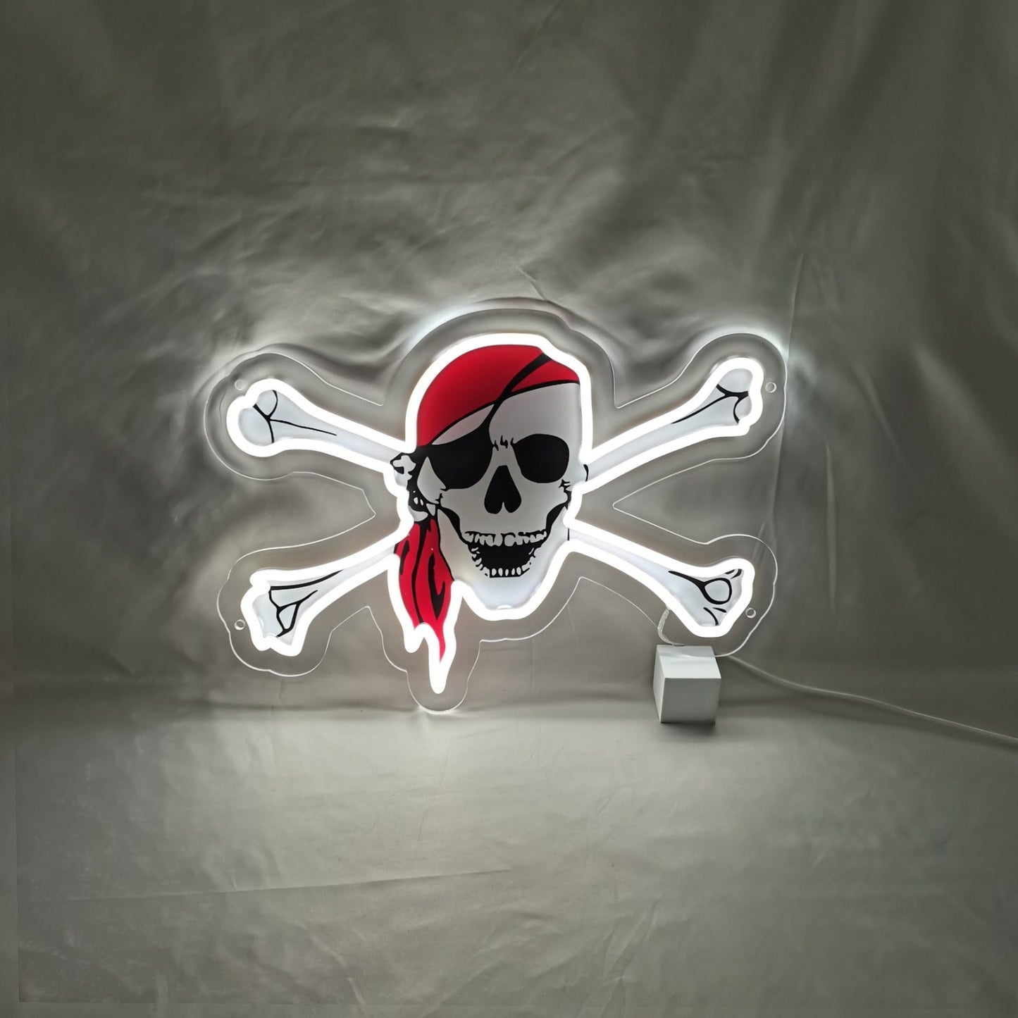 Crânio de pirata sinal de néon LED com impressão UV