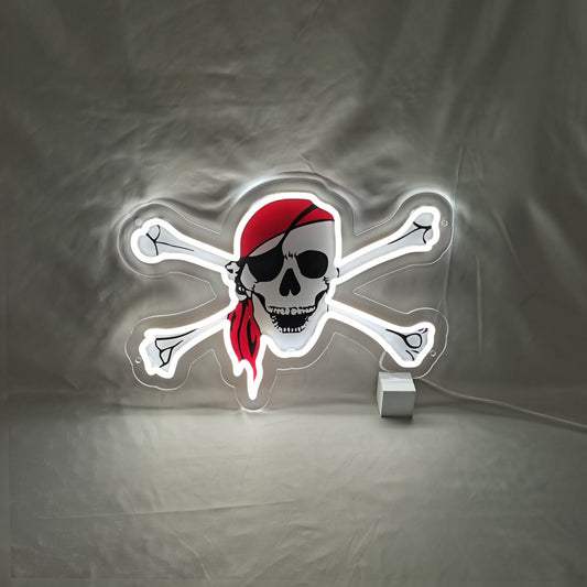 Crâne de pirate enseigne au néon LED à impression UV