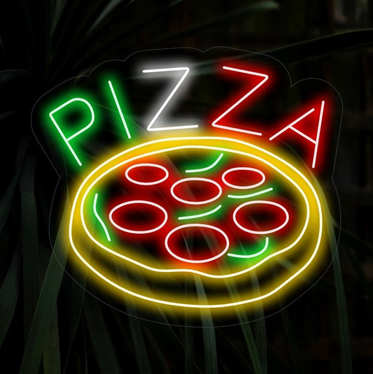 "Pizza Neon Sign" is a delectable and iconic addition, ideal for pizzerias and pizza lovers alike. Illuminate with the mouthwatering allure of a freshly baked pie!