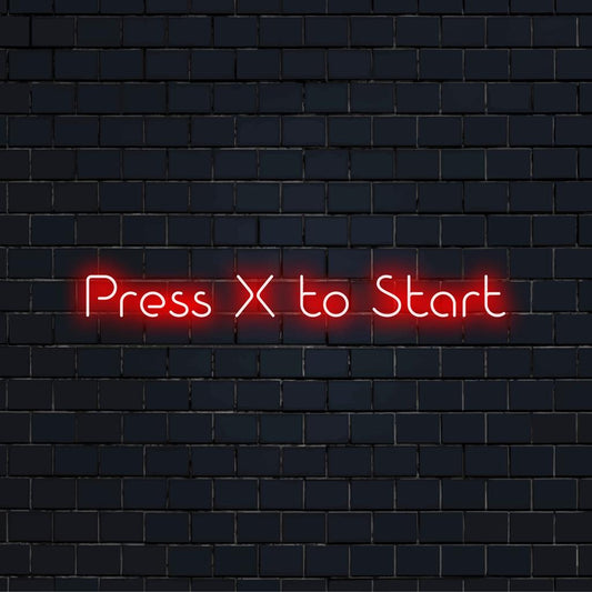 Custom LED neon sign with a Press X to Start design, featuring vibrant neon art for unique indoor decor.