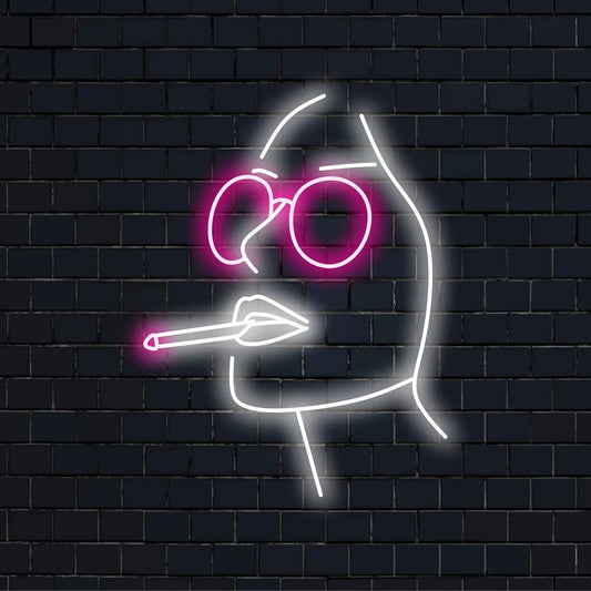 Πινακίδα LED Pretty Girl Smoking Cigarette: προσαρμοσμένη τέχνη νέον για μοναδική διακόσμηση τοίχου, αιχμαλωτίζει την κομψότητα και την αιχμή σε μια ζωντανή λάμψη.