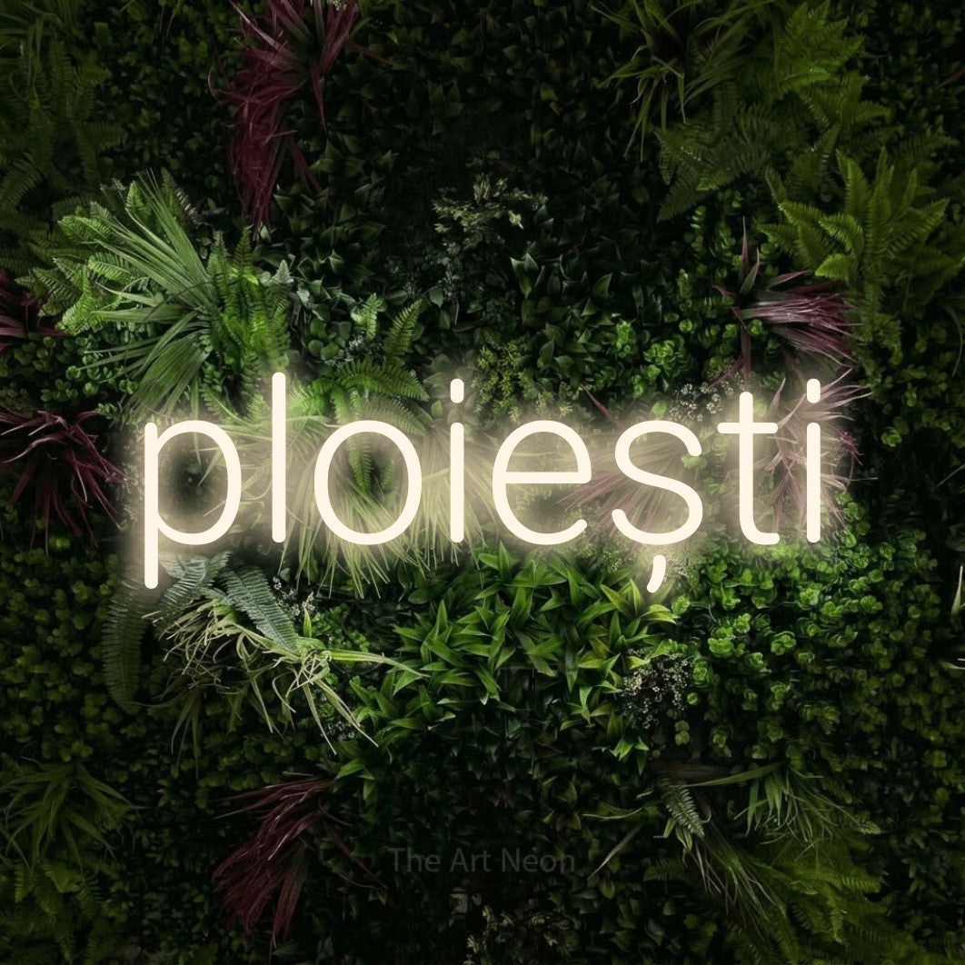 LED neon sign reading “ploiești”, arranged in a single line.