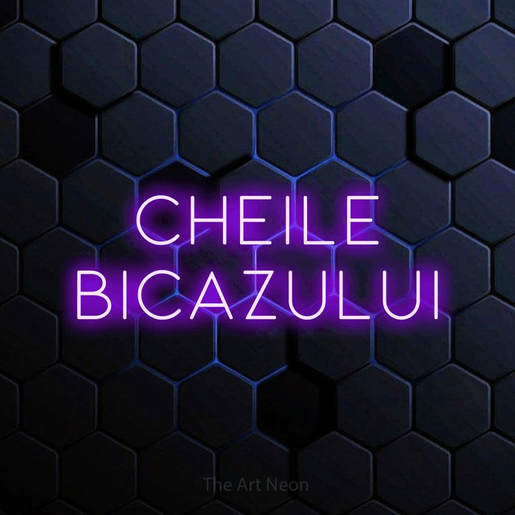 LED neon sign reading “CHEILE BICAZULUI”, arranged in two lines.