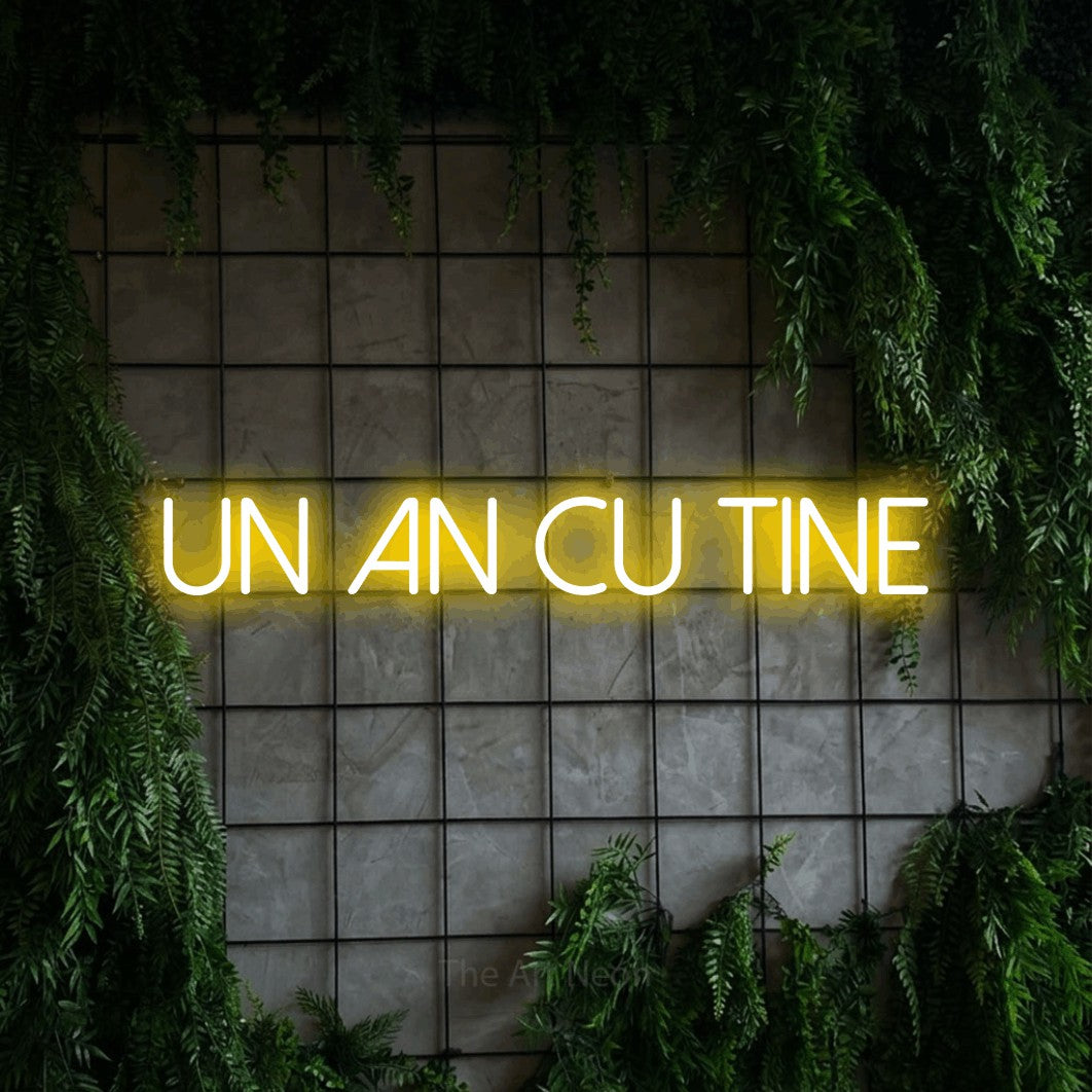 LED neon sign reading “Un An cu Tine”, arranged in a single line.