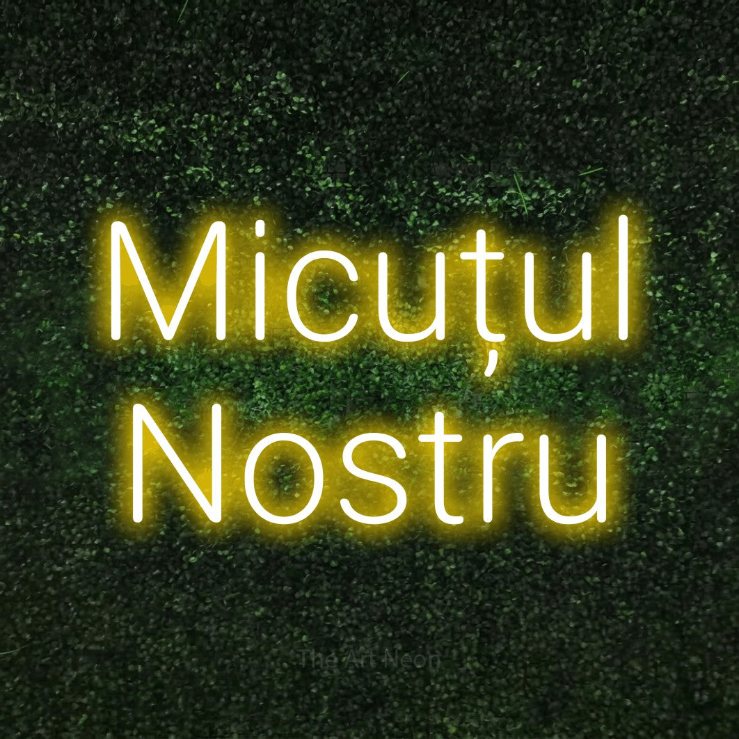LED neon sign reading “Micuțul Nostru”, arranged in two lines.