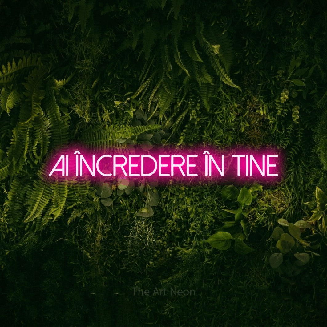 LED neon sign reading “Ai Încredere în Tine”, arranged in a single line.