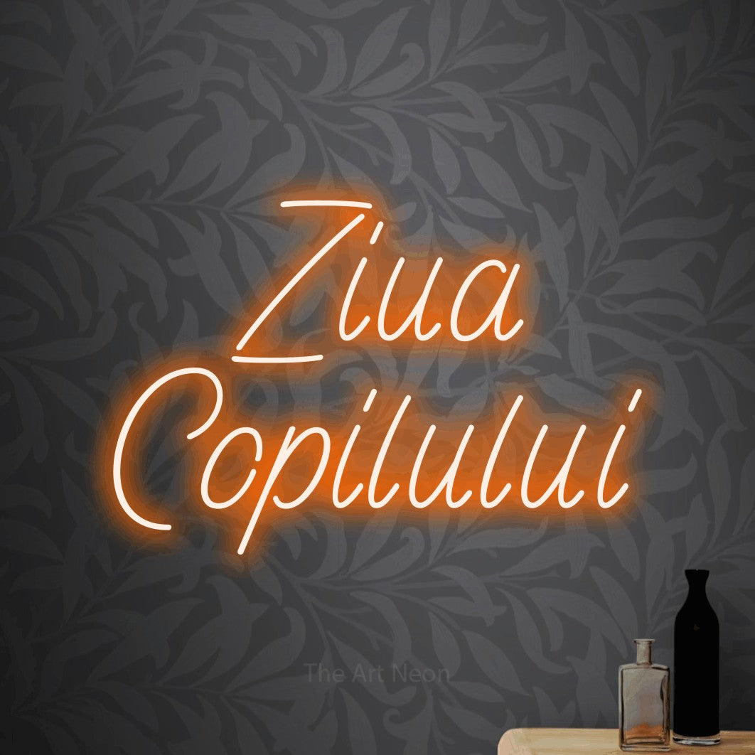 LED neon sign reading “Ziua Copilului”, arranged in two lines.
