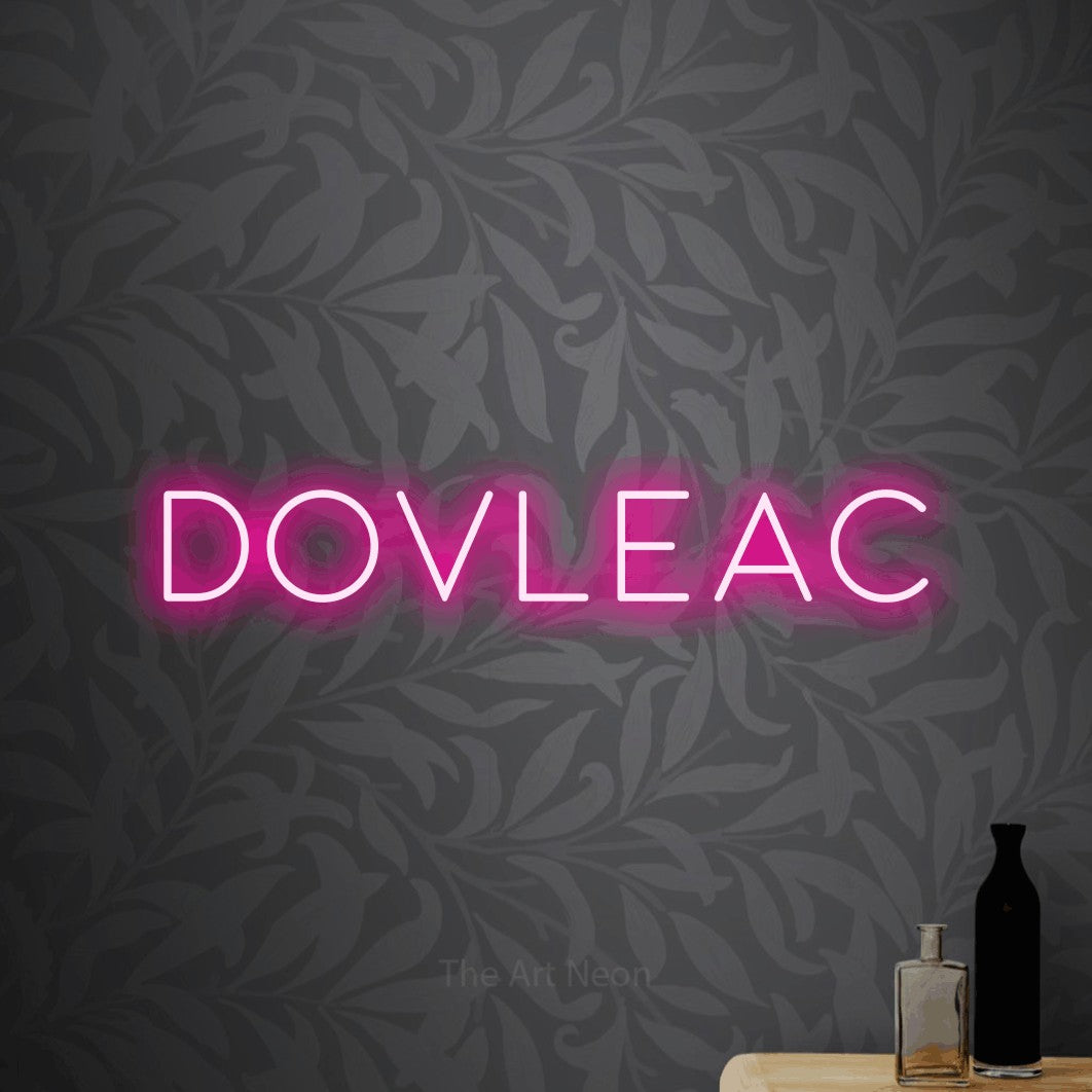 LED neon sign reading “Dovleac”, arranged in a single line.