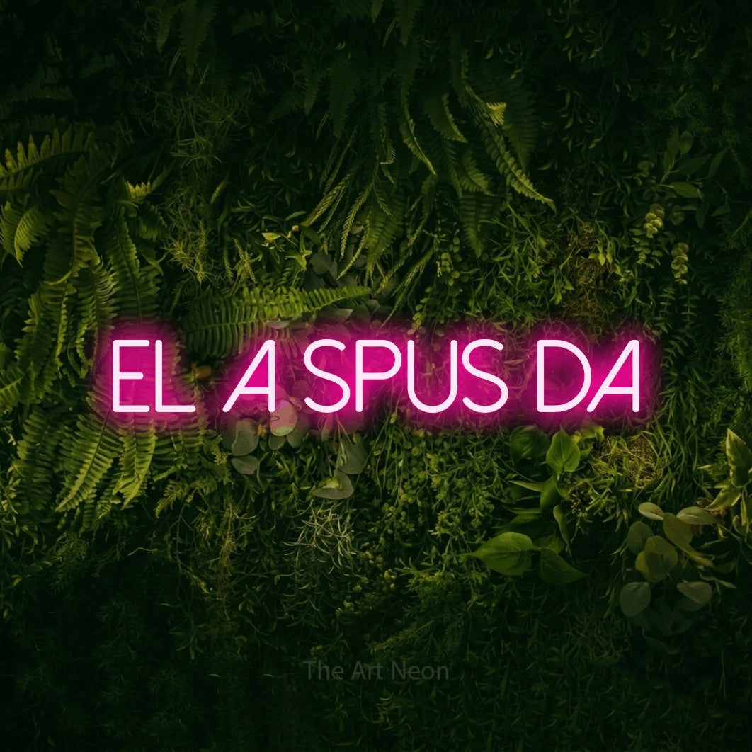 LED neon sign reading “El A Spus Da”, arranged in a single line.