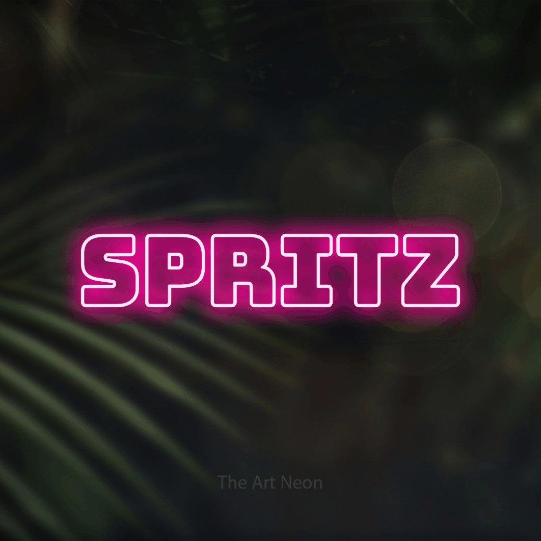 LED neon sign reading “spritz”, arranged in a single line.