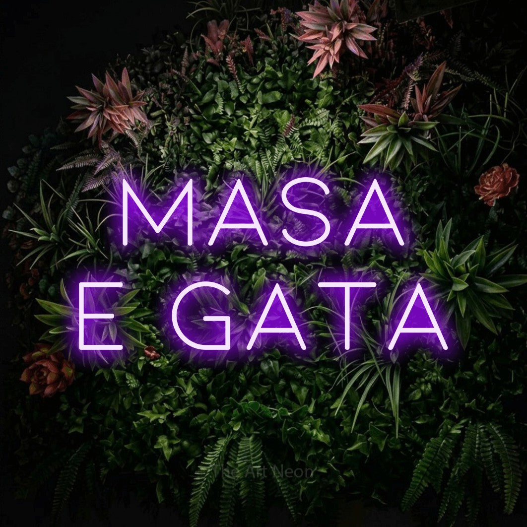 LED neon sign reading “Masa e Gata”, arranged in two lines.