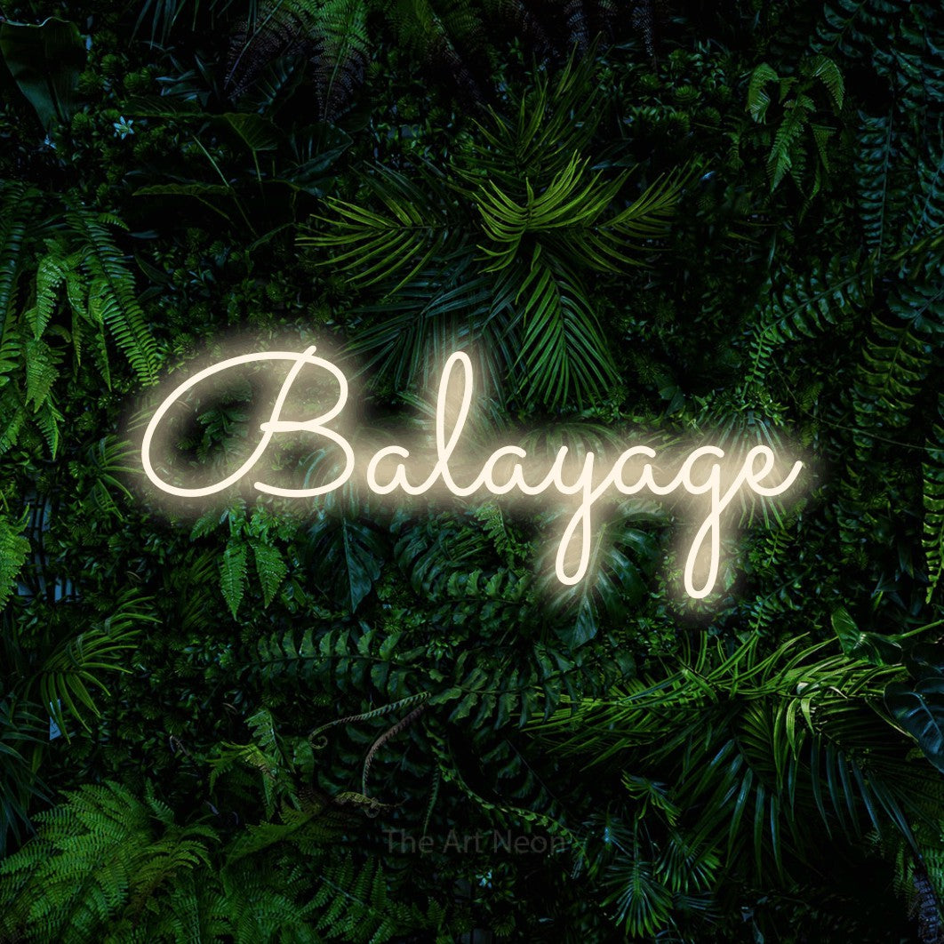LED neon sign reading “Balayage”, arranged in a single line.