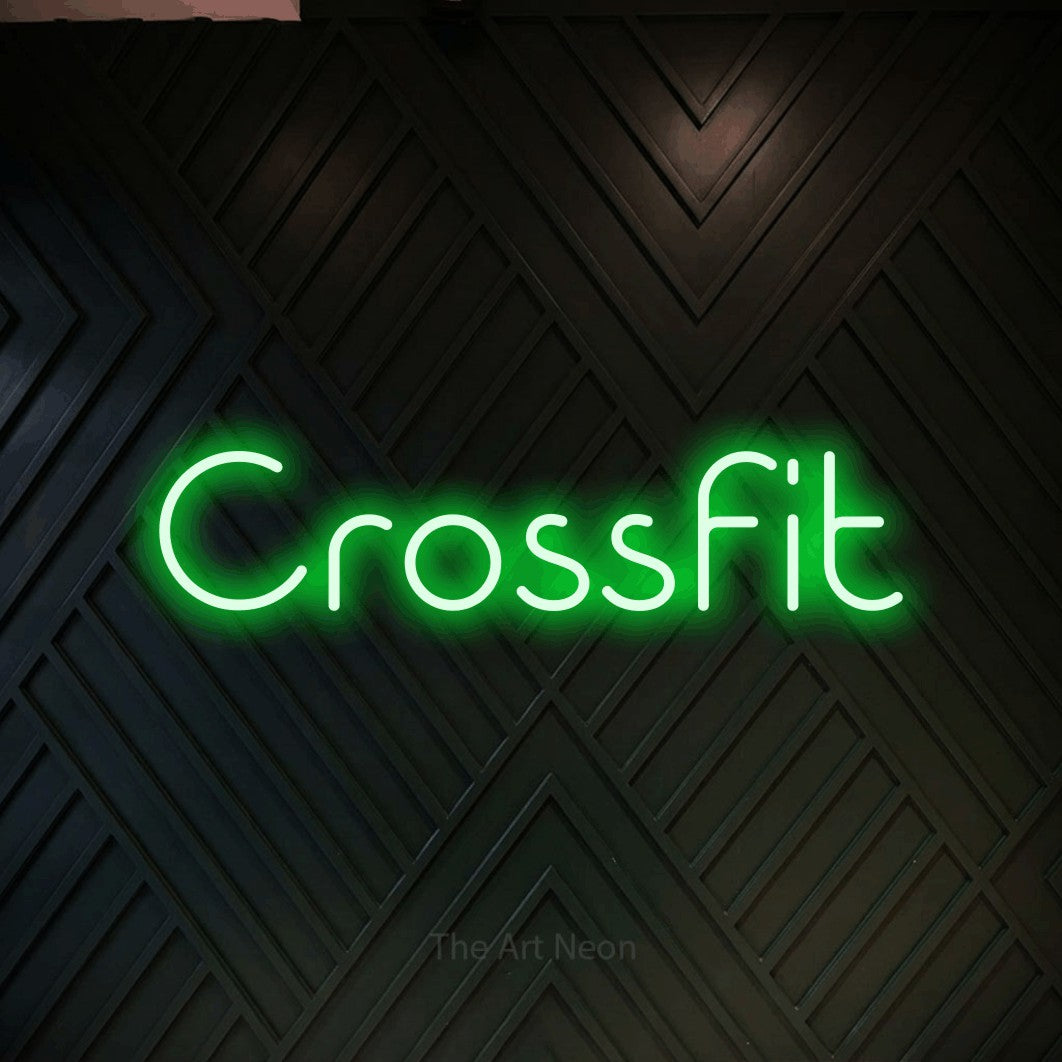 LED neon sign reading “Crossfit”, arranged in a single line.