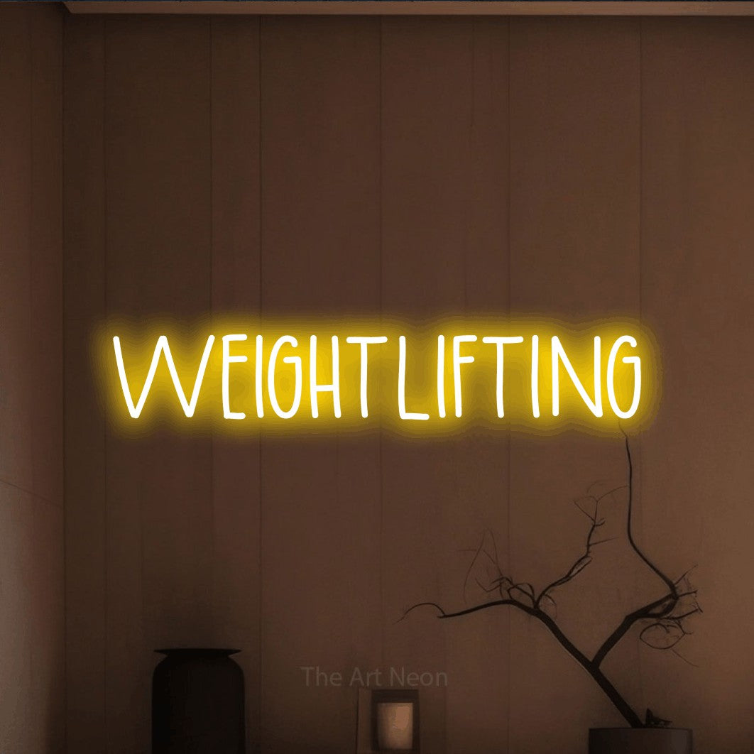 LED neon sign reading “WEIGHTLIFTING”, arranged in a single line.