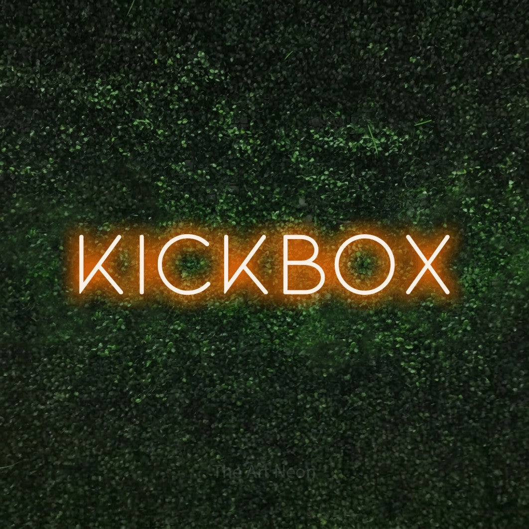 LED neon sign reading “KICKBOX”, arranged in a single line.