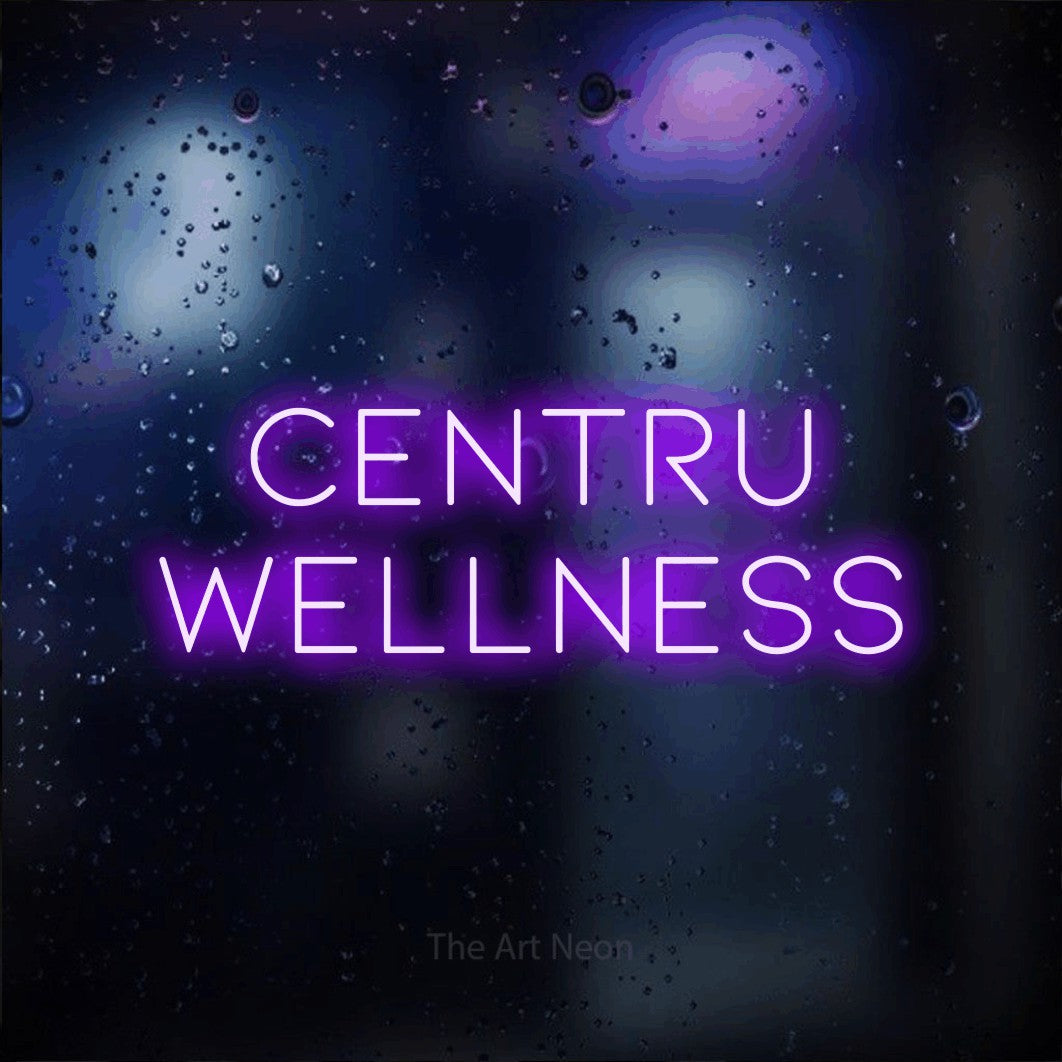 LED neon sign reading “Centru Wellness”, arranged in two lines.