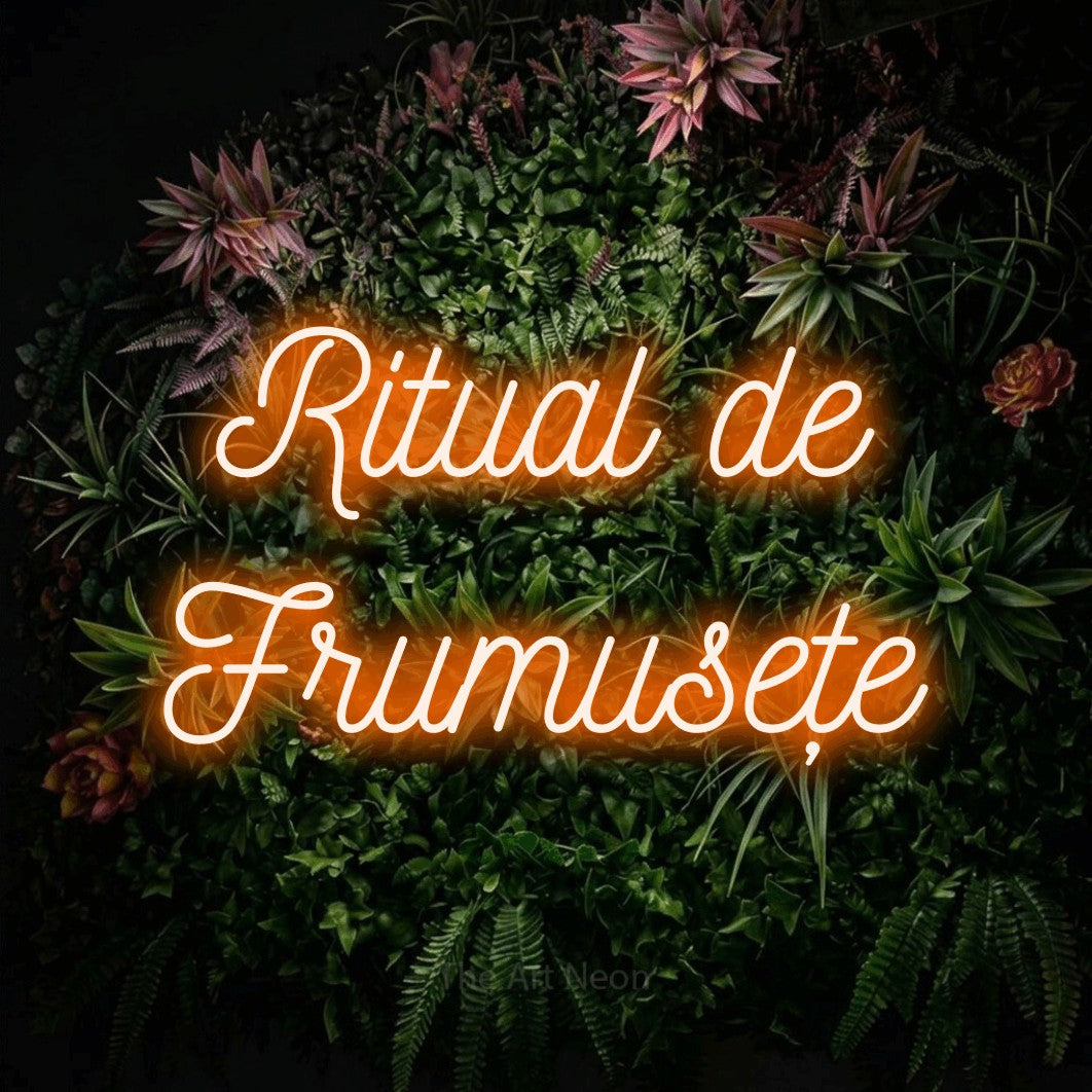 LED neon sign reading “Ritual de Frumusețe”, arranged in two lines.