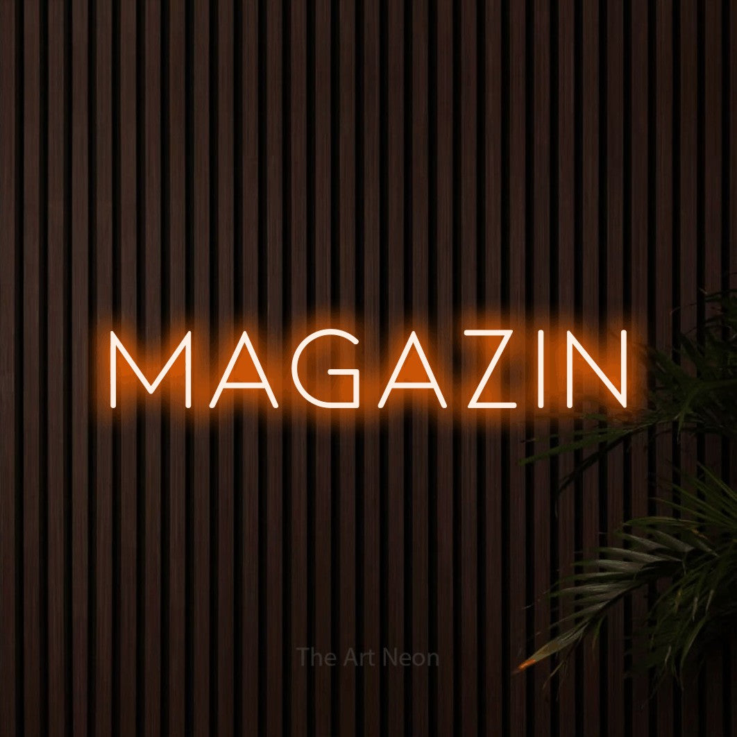LED neon sign reading “Magazin”, arranged in a single line.