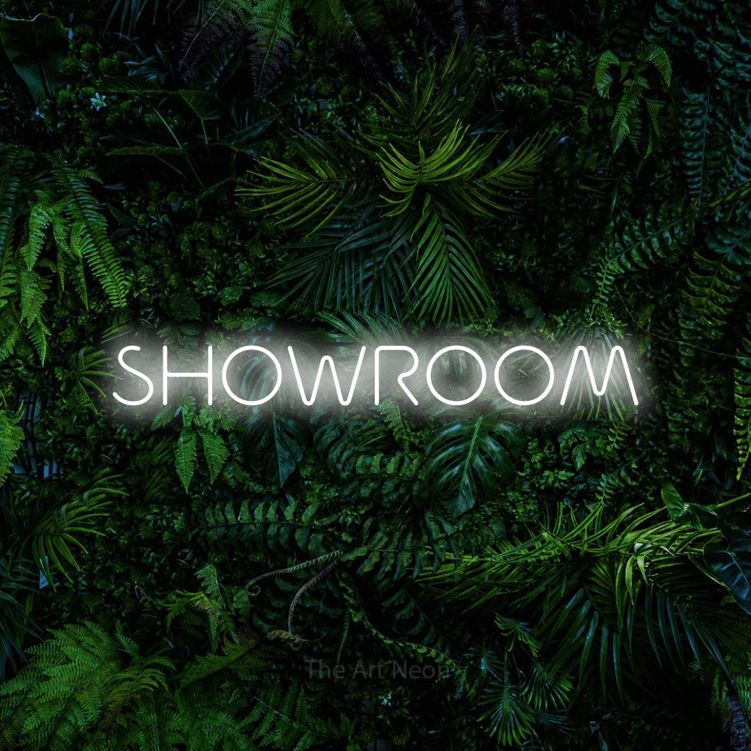 LED neon sign reading “SHOWROOM”, arranged in a single line.