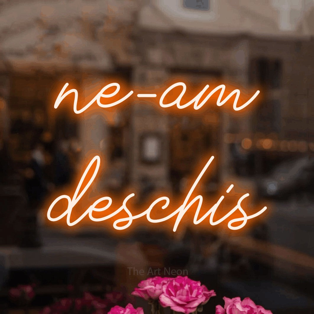 LED neon sign reading “ne-am deschis”, arranged in two lines.