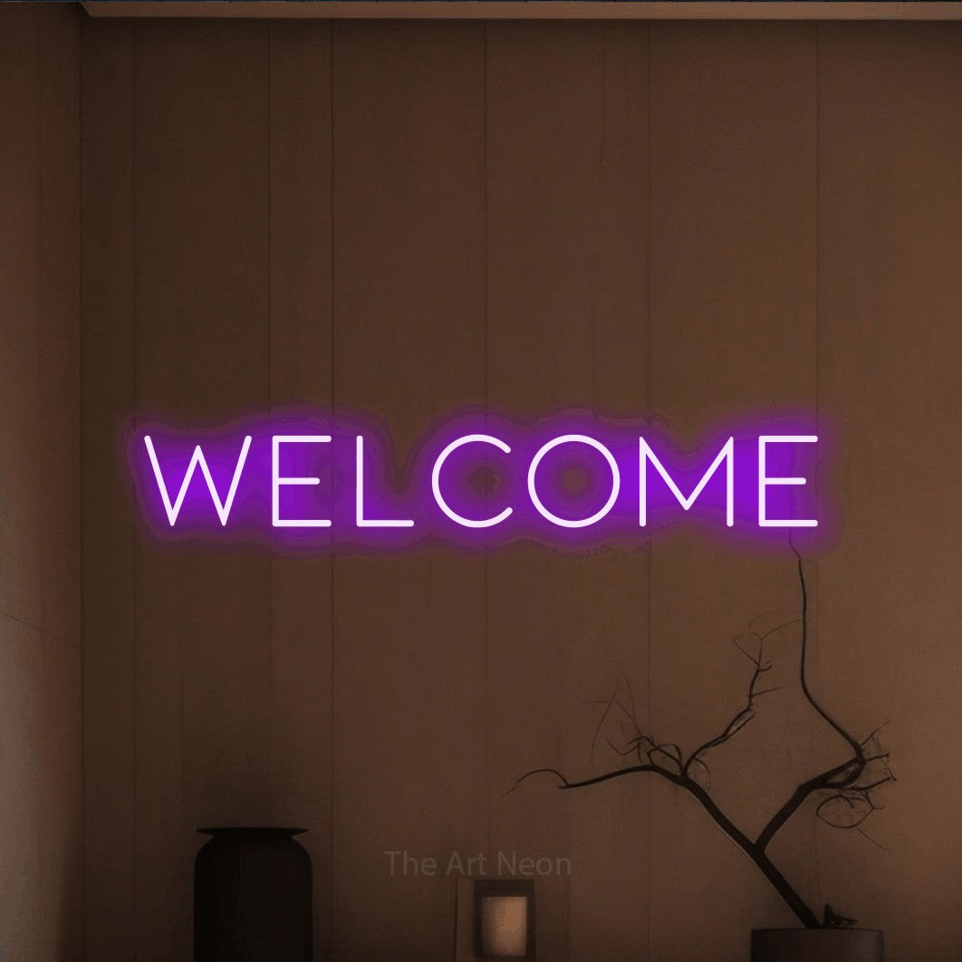 LED neon sign reading “Welcome”, arranged in a single line.