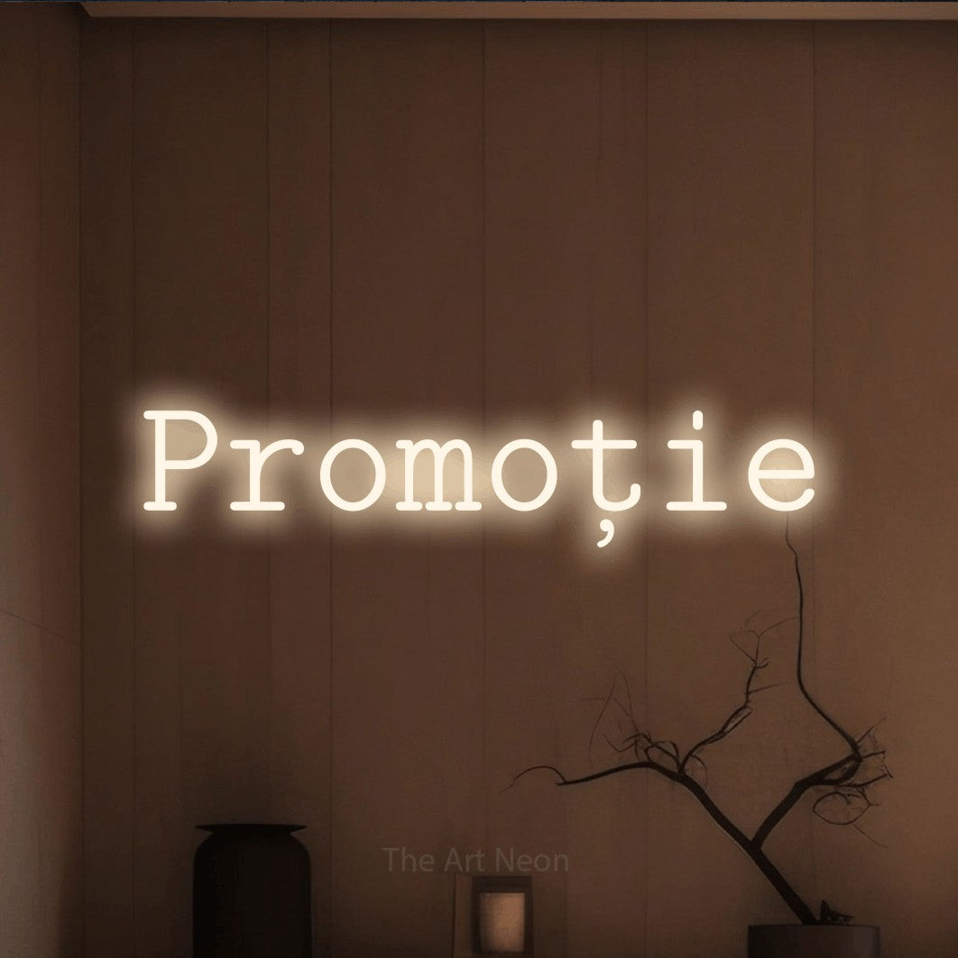 LED neon sign reading “Promoție”, arranged in a single line.
