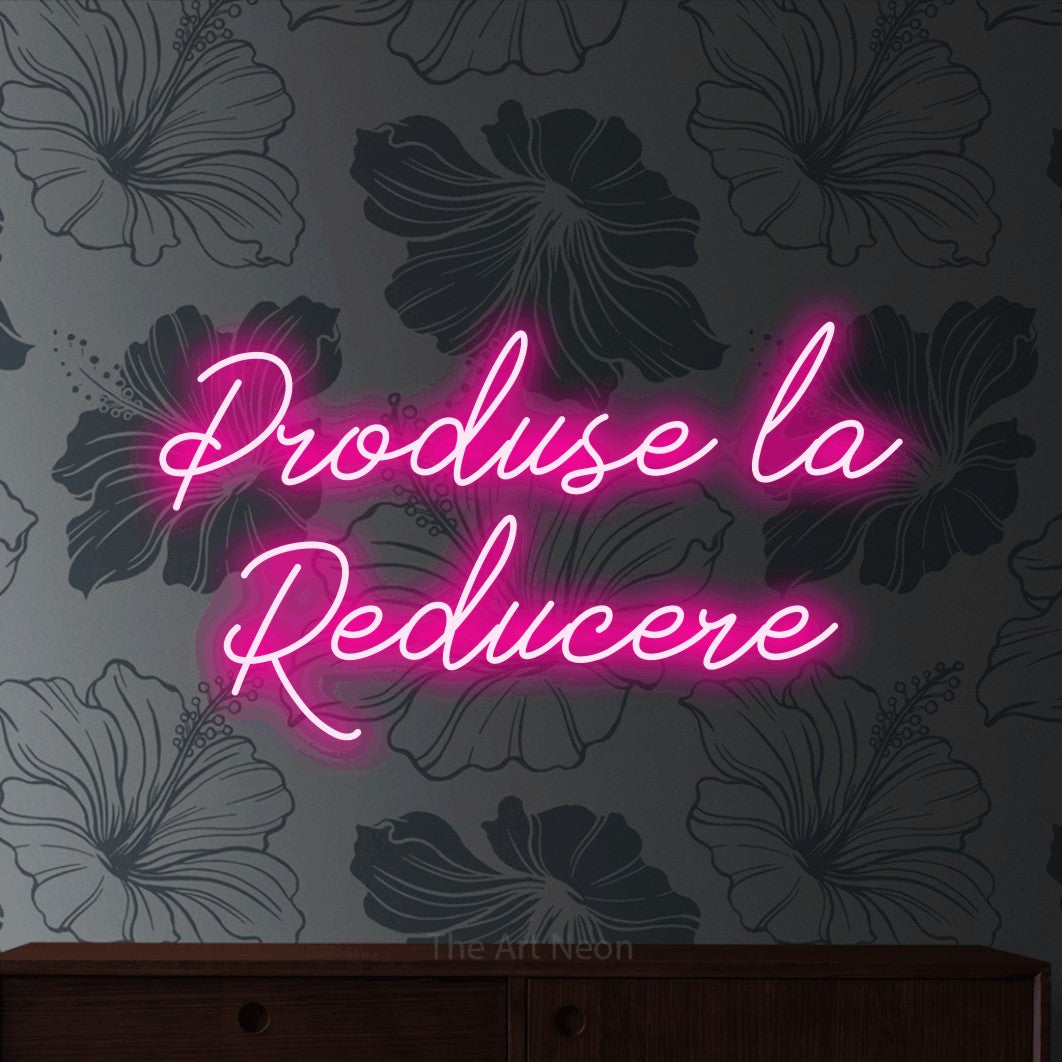 LED neon sign reading “Produse la Reducere”, arranged in two lines.