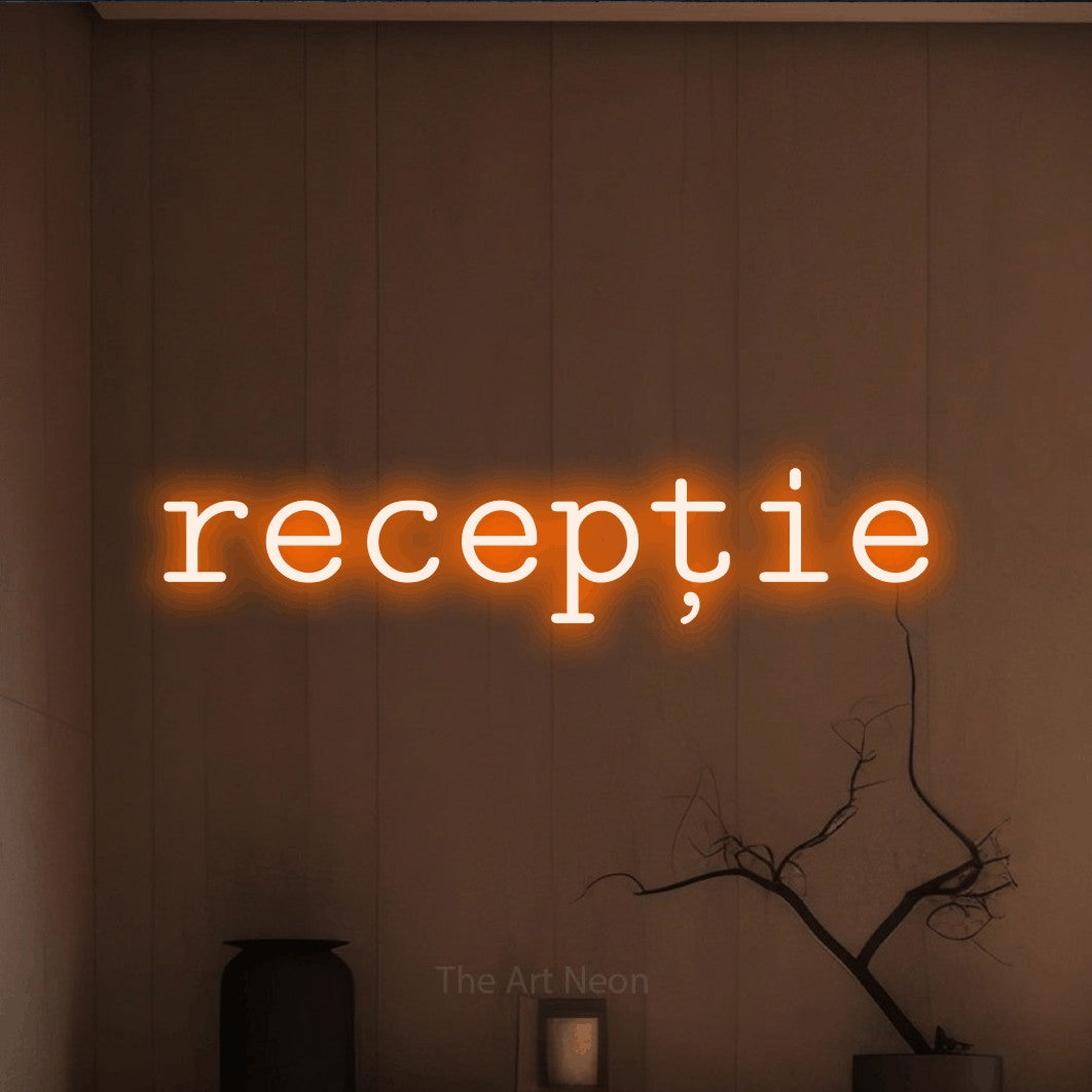 LED neon sign reading “recepție”, arranged in a single line.