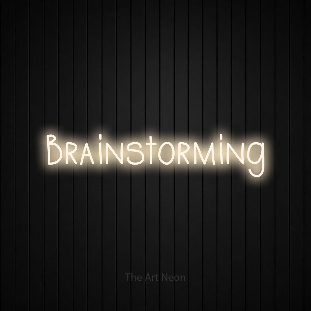 LED neon sign reading “Brainstorming”, arranged in a single line.