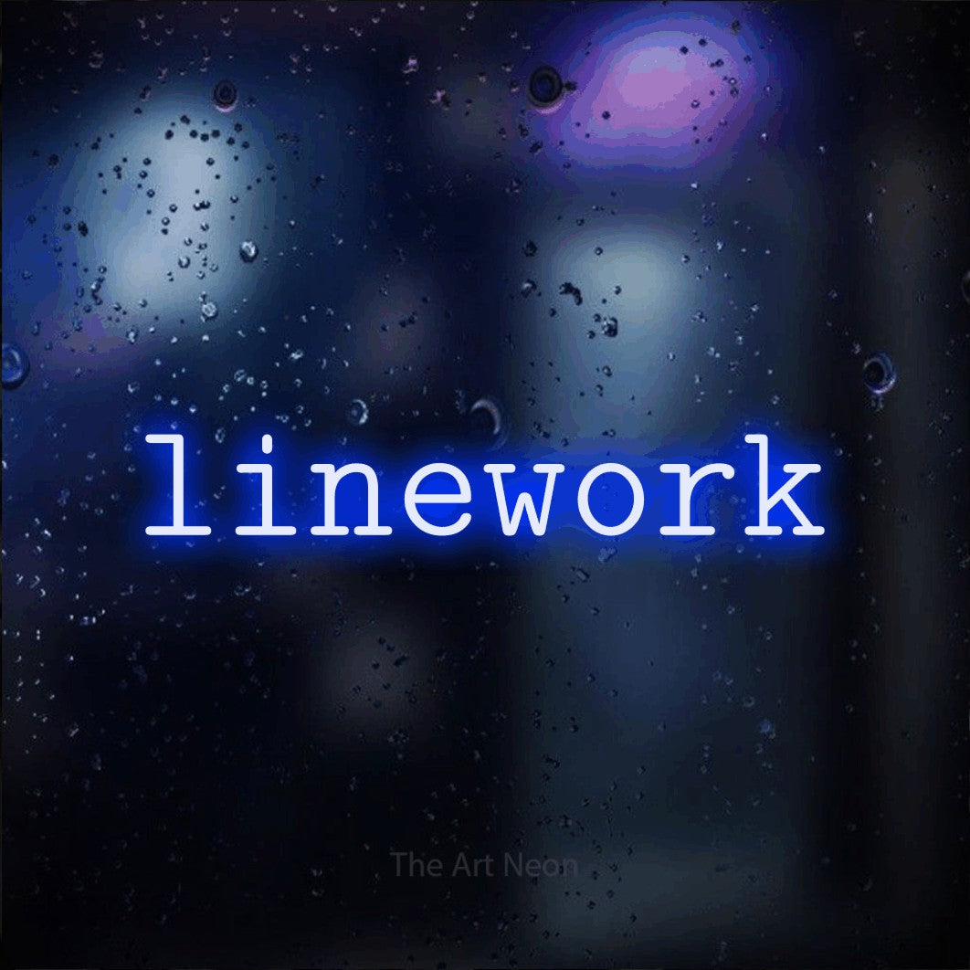 LED neon sign reading “linework”, arranged in a single line.