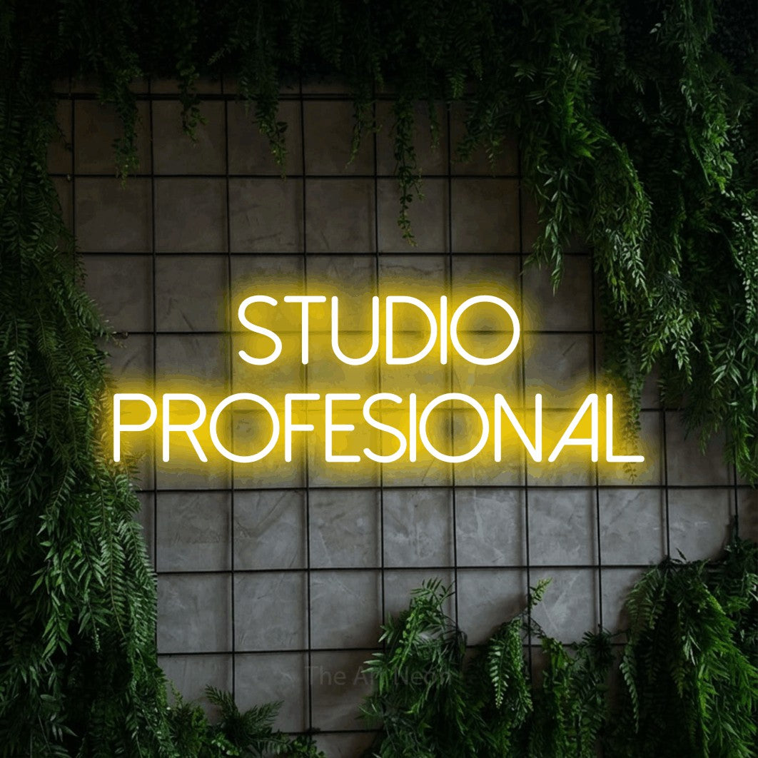 LED neon sign reading “Studio PROFESIONAL”, arranged in two lines.