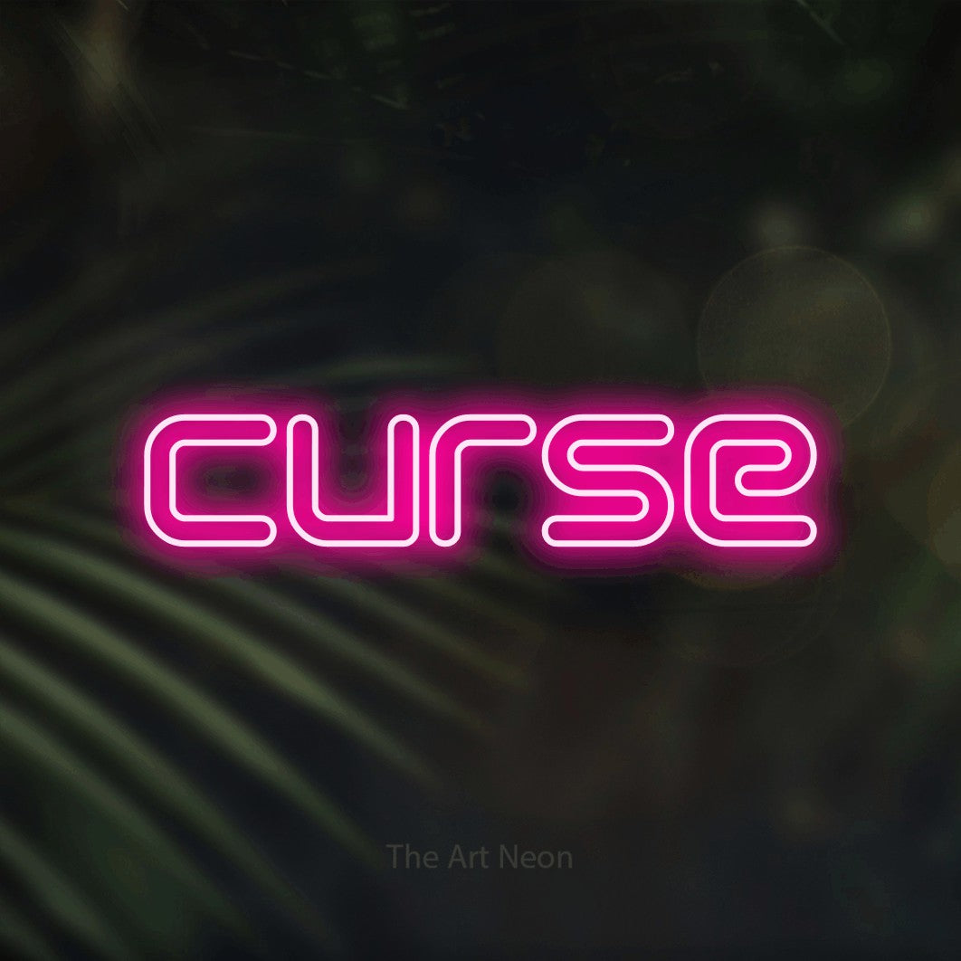 LED neon sign reading “curse”, arranged in a single line.